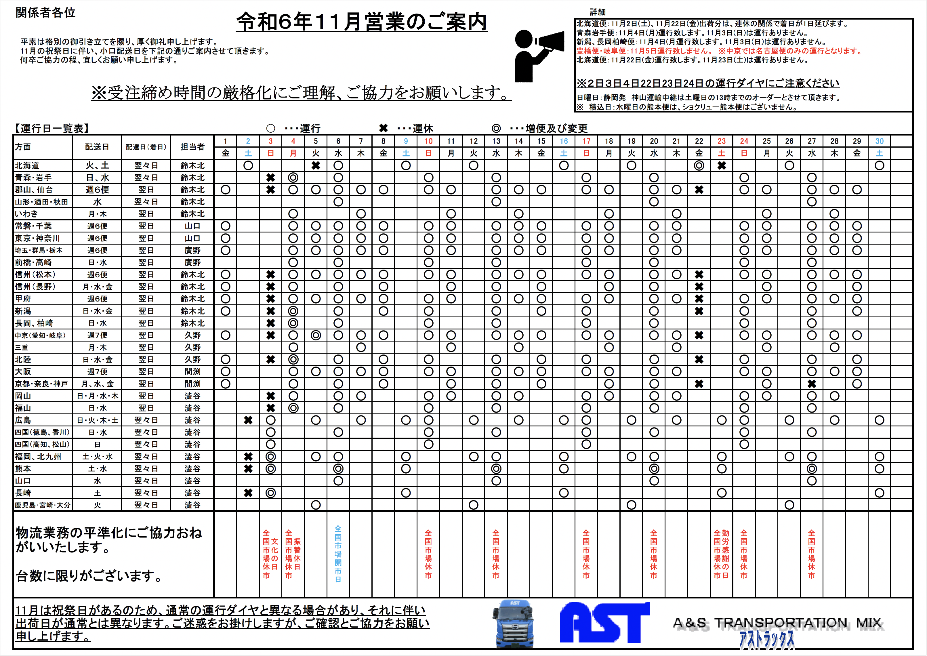 11月の運行表