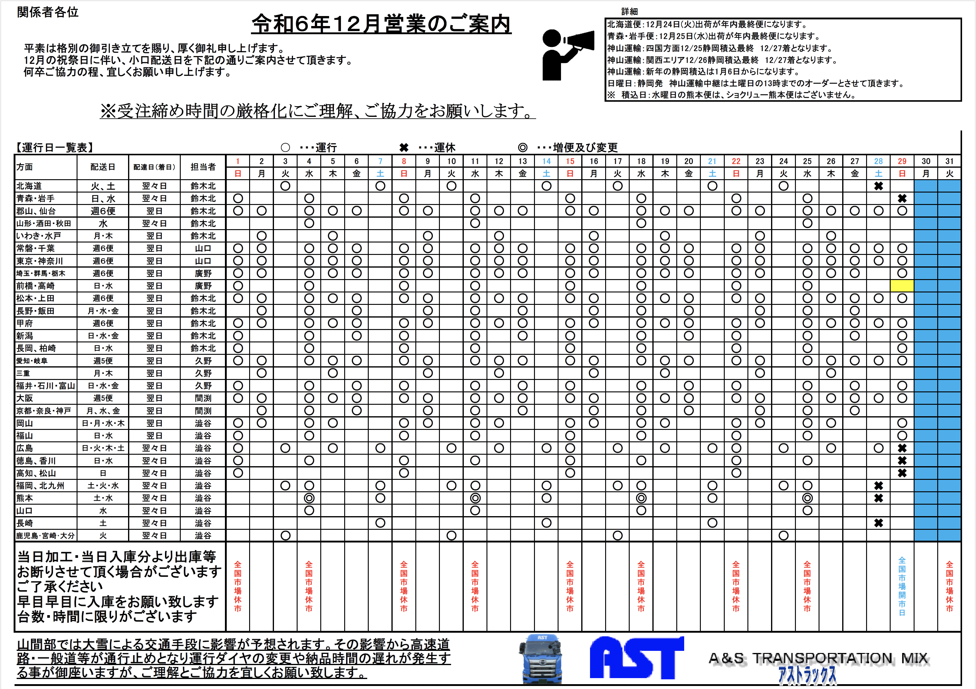 12月の運行表